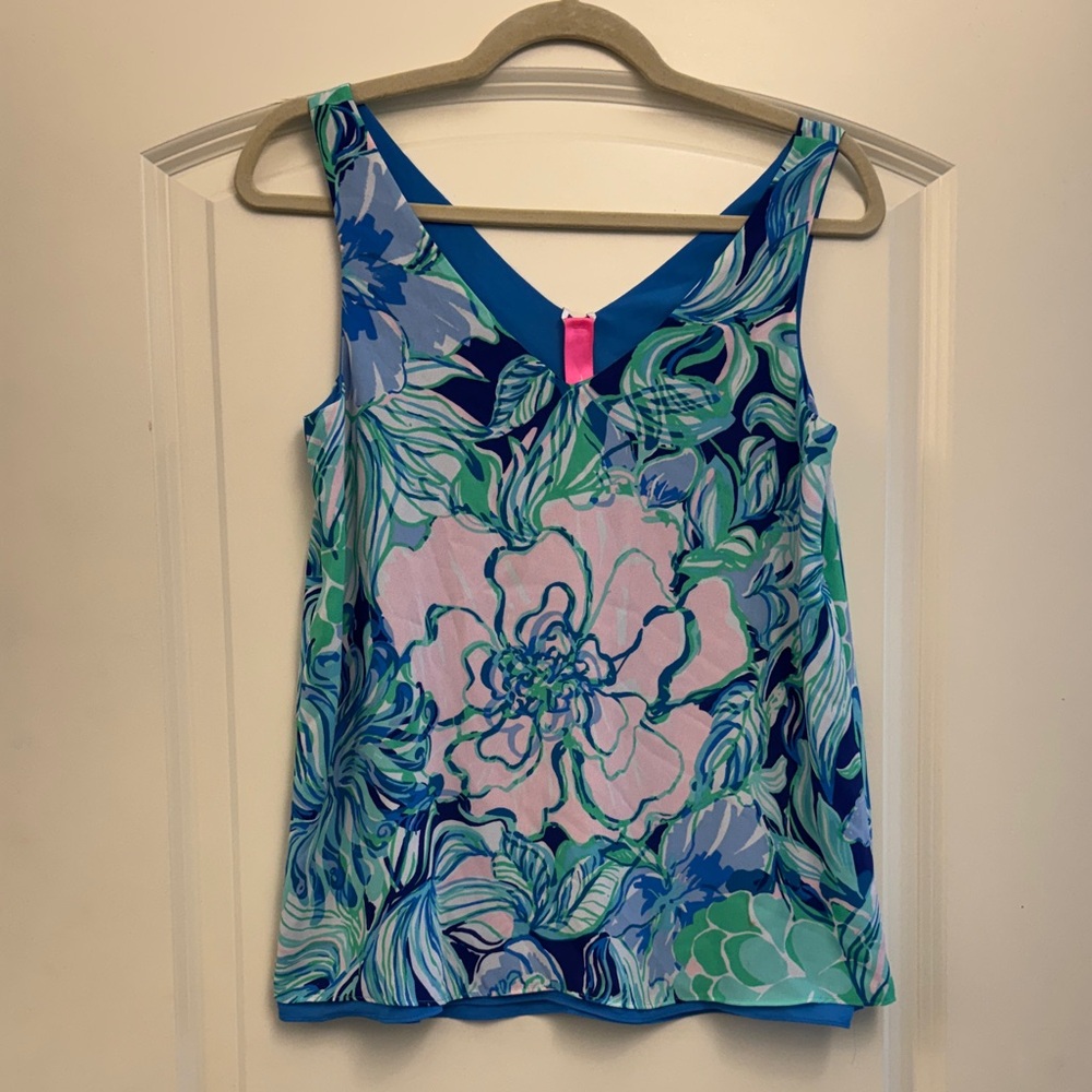 Lilly Pulitzer Blue, Pink and Green Floral V-Neck Camisole